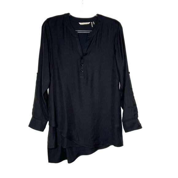SOFT SURROUNDINGS 3/4 Sleeve Blouse Asymmetrical Hem Button-Front Black Size S - Picture 1 of 9